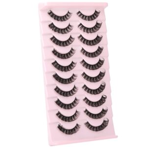 wiwoseo false eyelashes russian strip lashes d curly faux mink lashes wispy fluffy volume russian lashes 3d effect fake eyelashes 10 pairs pack