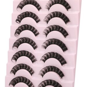 wiwoseo False Eyelashes Russian Strip Lashes D Curly Faux Mink Lashes Wispy Fluffy Volume Russian Lashes 3D Effect Fake Eyelashes 10 Pairs Pack