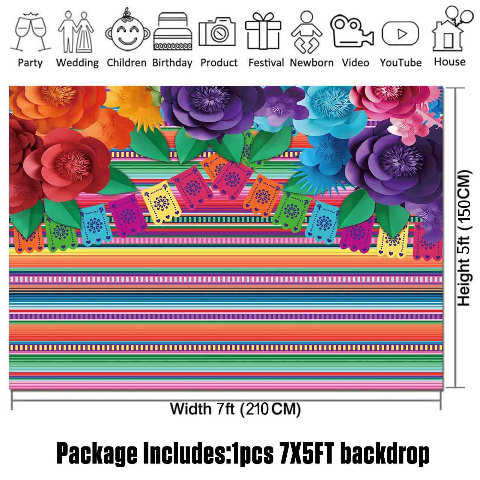 Fabric Mexican Fiesta Color Stripes Paper Flower Photo Background Cinco De Mayo Party Wedding Decor Photography Backdrops Baby Shower Studio Shoot Props