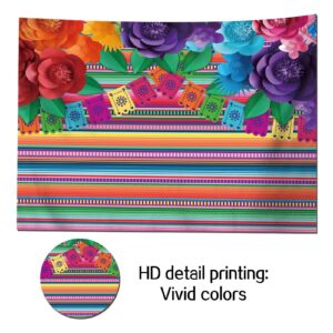 Fabric Mexican Fiesta Color Stripes Paper Flower Photo Background Cinco De Mayo Party Wedding Decor Photography Backdrops Baby Shower Studio Shoot Props