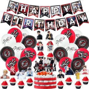 stray-kids birthday party supplies,stray-kids birthday decorations gift set - stray-kids banner,18pcs balloons,cake toppers,21pcs cupcake toppers perfect for boys and girls(red)