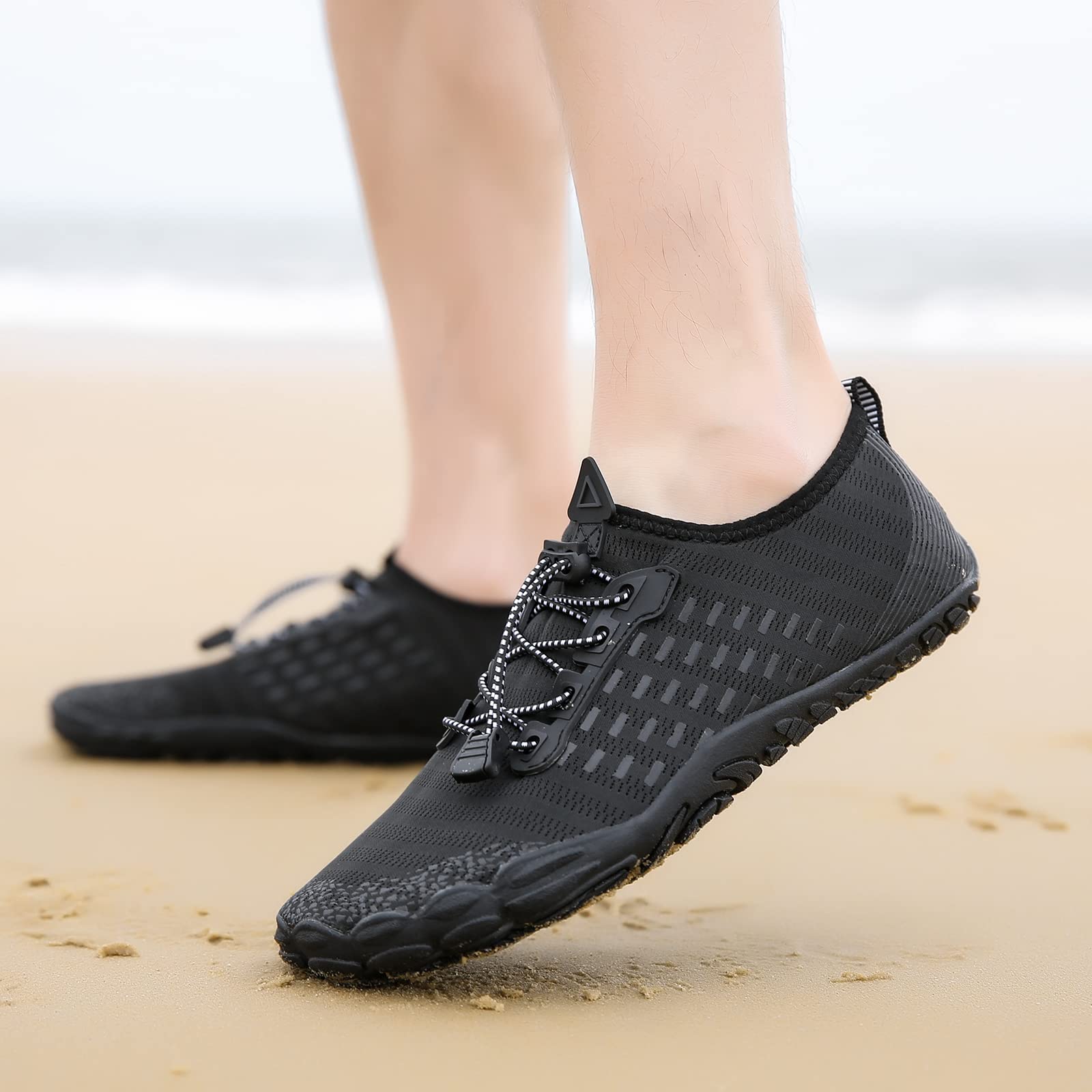 Whatseaso Water Shoes for Women Quick Dry Aqua Barefoot Shoes for Beach Swimming Boating Surfing Diving 8 Women/6.5 Men, Black