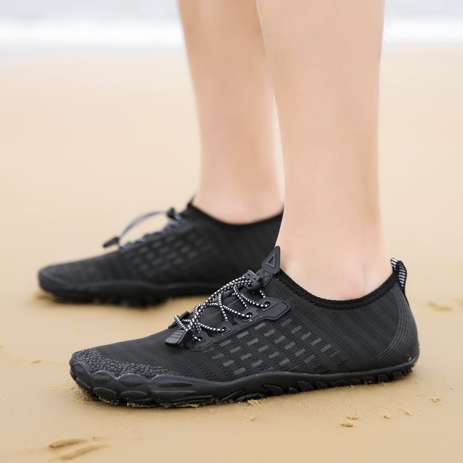 Whatseaso Water Shoes for Women Quick Dry Aqua Barefoot Shoes for Beach Swimming Boating Surfing Diving 8 Women/6.5 Men, Black