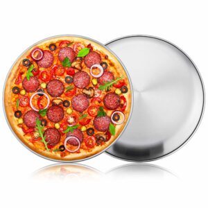 herogo 13.5 inch stainless steel round pizza pan set of 2, large healthy pizza tray platter for oven baking serving, dishwasher safe