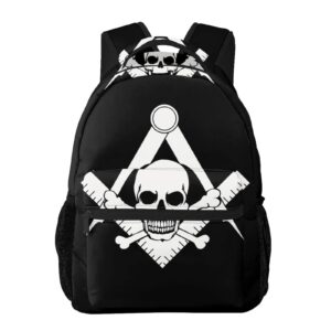 gesey-r4t cool skull freemason logo black pattern casual school backpack bag, laptop hiking travel shoulder daypack college bookbag for men woman girls boys teens