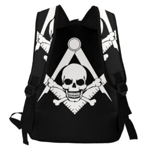 Gesey-R4T Cool Skull Freemason Logo Black Pattern Casual School Backpack Bag, Laptop Hiking Travel Shoulder Daypack College Bookbag for Men Woman Girls Boys Teens