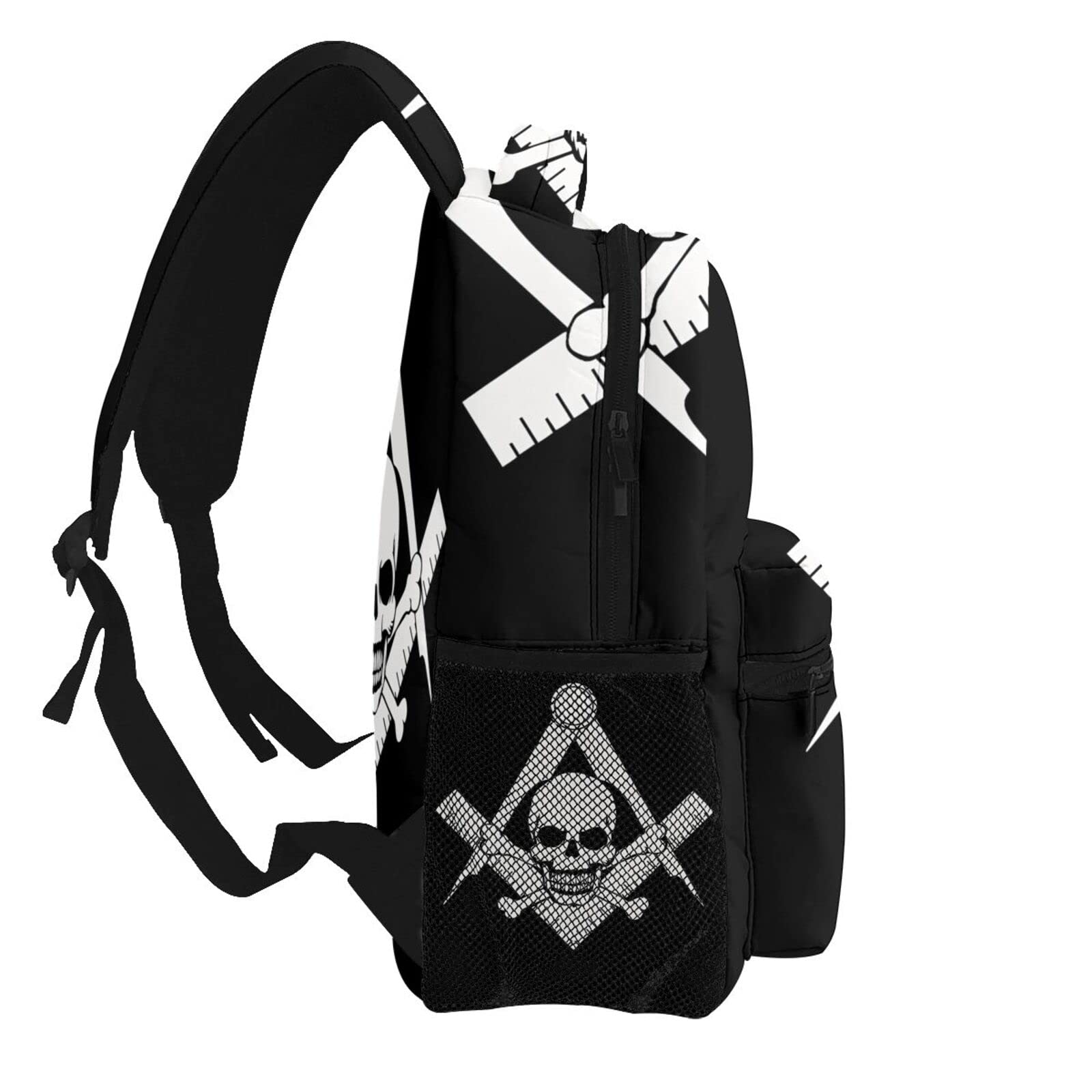 Gesey-R4T Cool Skull Freemason Logo Black Pattern Casual School Backpack Bag, Laptop Hiking Travel Shoulder Daypack College Bookbag for Men Woman Girls Boys Teens