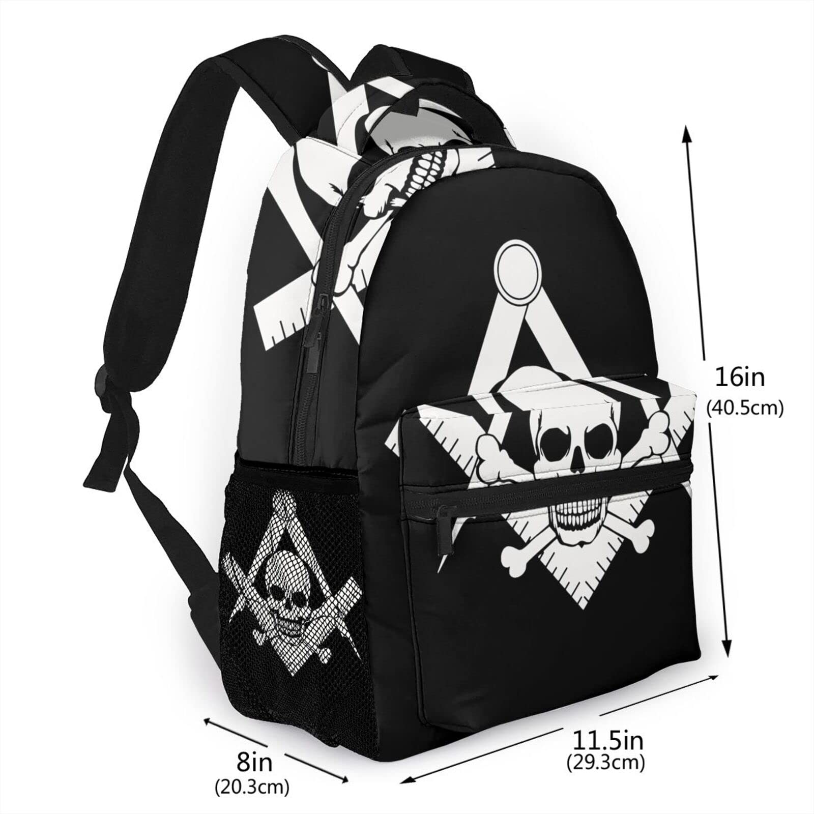 Gesey-R4T Cool Skull Freemason Logo Black Pattern Casual School Backpack Bag, Laptop Hiking Travel Shoulder Daypack College Bookbag for Men Woman Girls Boys Teens