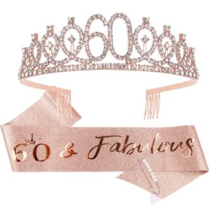 cieher 60th birthday gifts for women,60 birthday crown + 60 & fabulous sash,60th birthday decorations women,60th birthday cake topper