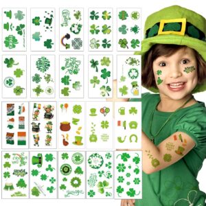 aoyoo st patricks day tattoos, 20 unique sheets shamrock patterned tattoos sickers, st. patrick's day face tattoos for kids, irish parade and party favors decoration