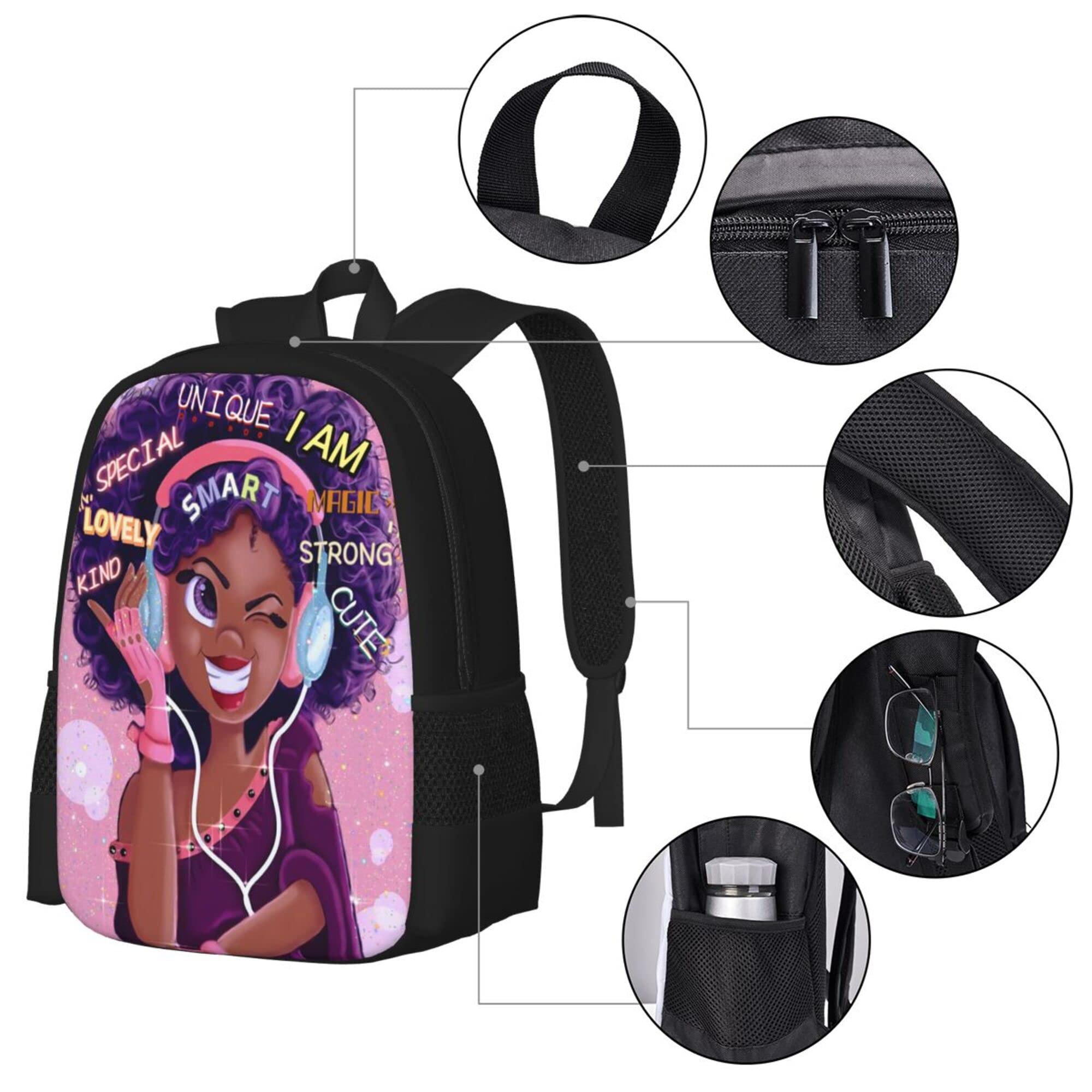 Waykales Afro Black Girls Backpack Laptop Backpack Cute Bookbag for Teen Women School Students Office 17 Inch