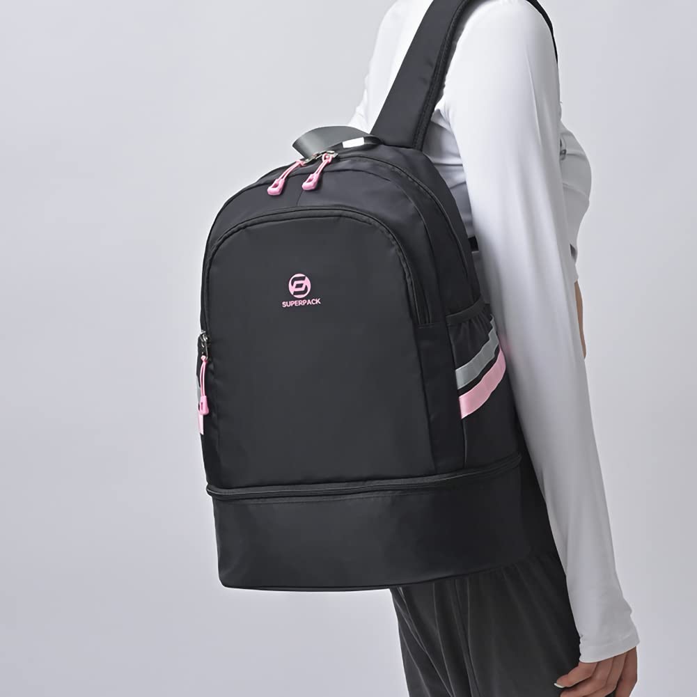 Women Sports Backpack Gym Bag with Shoe Compartment Wet Pocket Travel Backpacks Lightweight Water Resistant Workout Bag (9270-Pink&Black) 17 inch