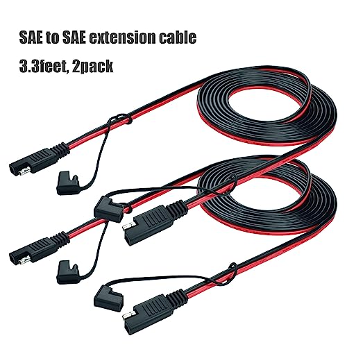 Ihurllu SAE Extension Cable, 3.3Feet SAE to SAE Extension Cord, 14AWG 2pin Quick Disconnect Harness Wire for Solar Panel and Battery Charging, 2PACK with One Reverse Polarity Connector