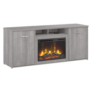 bush business furniture bbf conference tables office storage cabinet with doors and electric fireplace, platinum gray