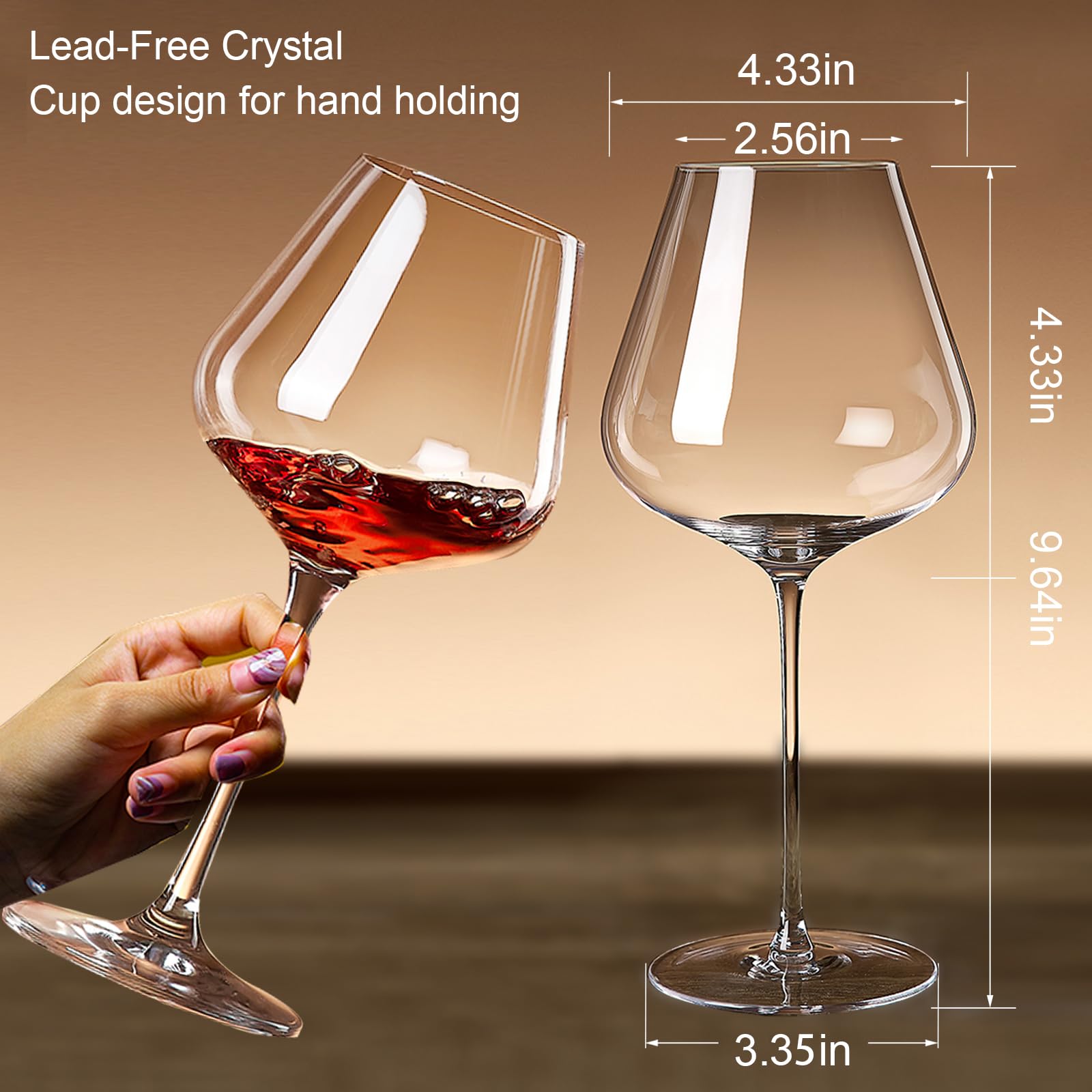 Yaschmo Crystal Red Wine Glasses Set of 4, 24.8oz Large Wine Glasses with Long Stem, Hand Blown Lead-Free Glass, Ideal Gift Packaging for Wedding,Anniversary, Birthday,Christmas