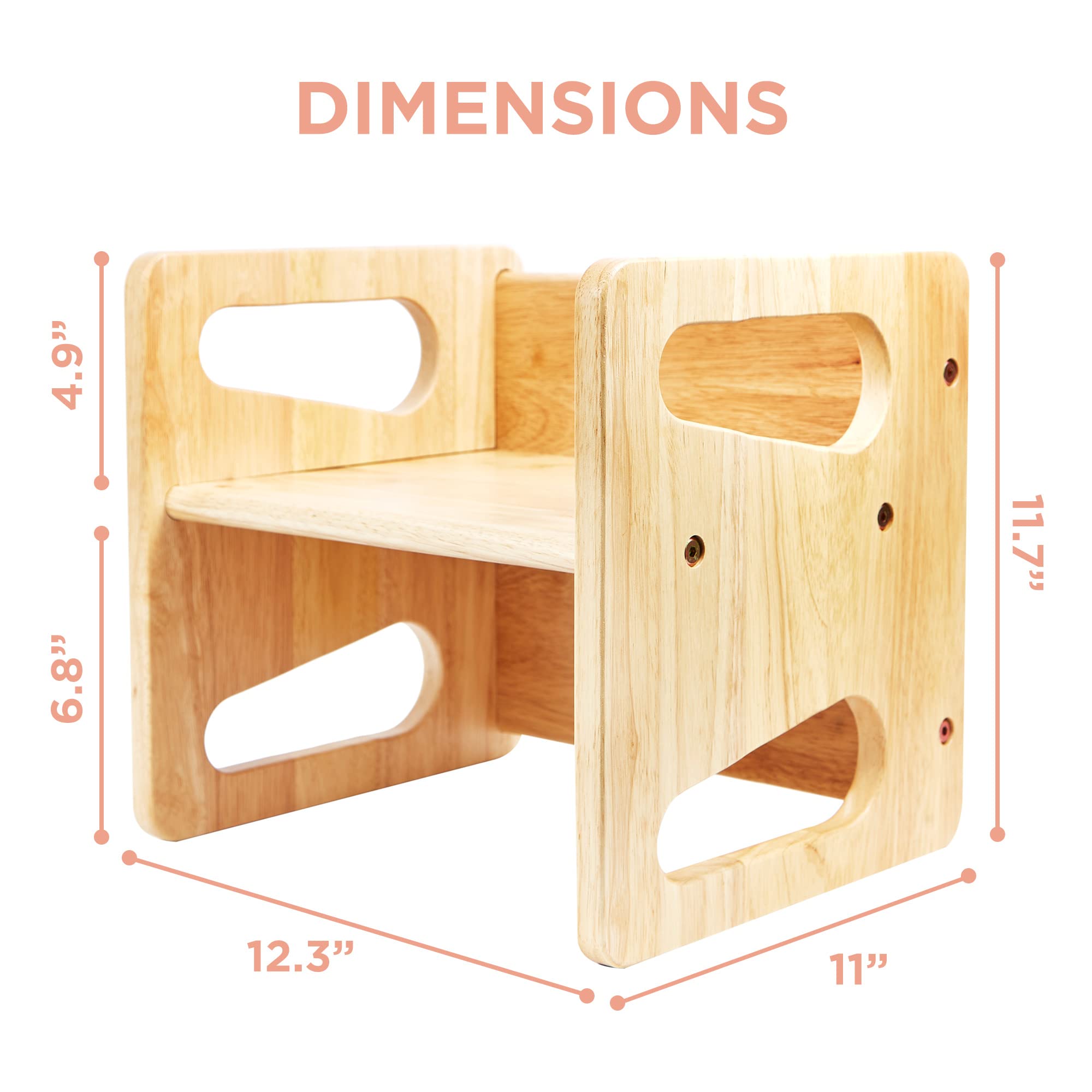 Montessori Weaning Table and Chair (12 inch) - Solid Wooden Toddler Chair/Table - Cube Chair for Toddlers - Hardwood - Kids Montessori Furniture