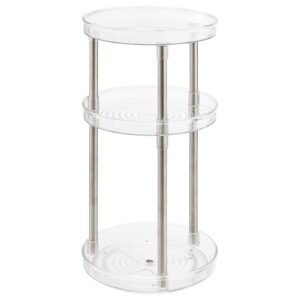 mDesign Spinning 3-Tier Lazy Susan 360 Rotating Makeup Organizer Storage Tower - Beauty Cosmetic Organization Caddy for Bathroom Vanity, Countertop, Makeup Table - Ligne Collection - Clear/Matte Black