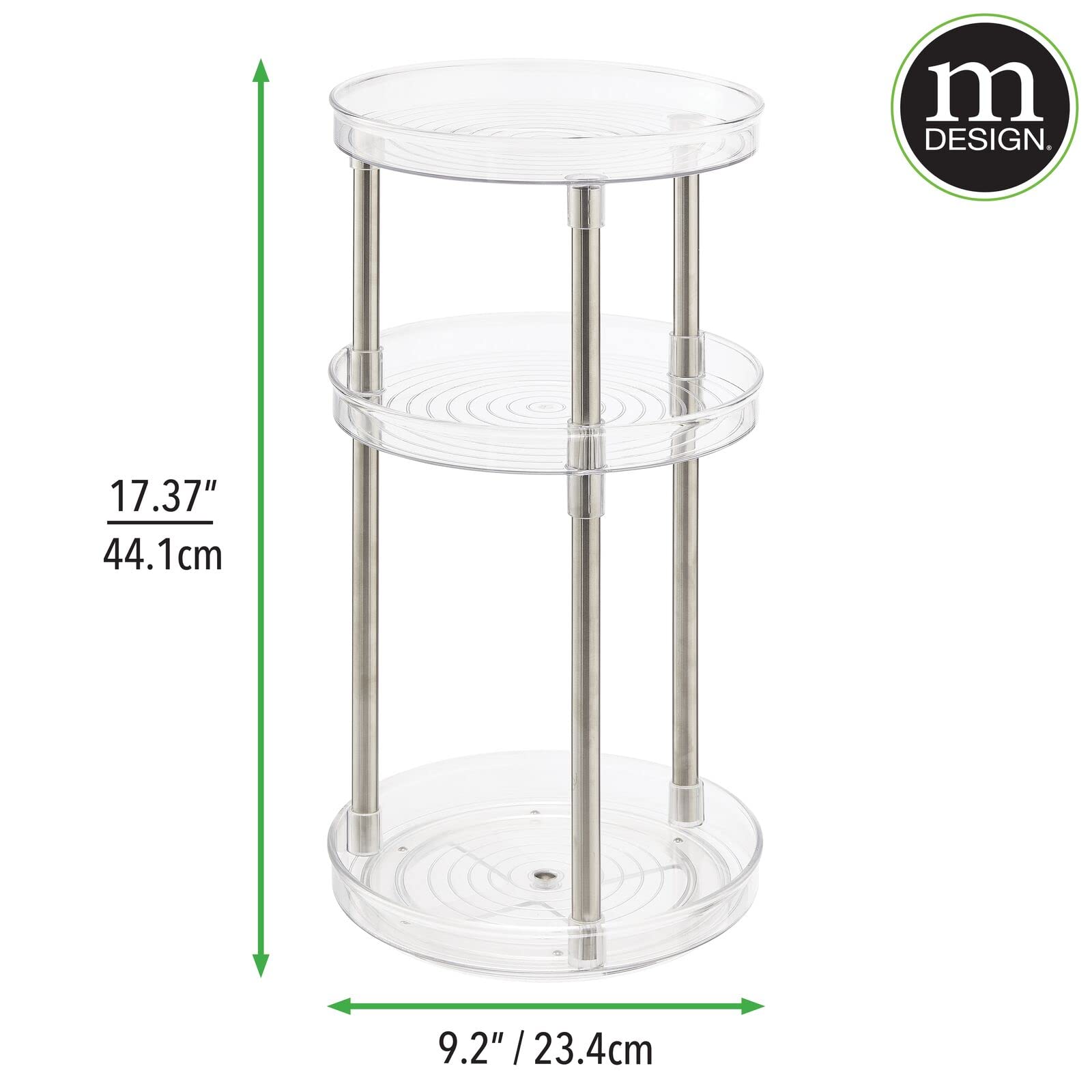 mDesign Spinning 3-Tier Lazy Susan 360 Rotating Makeup Organizer Storage Tower - Beauty Cosmetic Organization Caddy for Bathroom Vanity, Countertop, Makeup Table - Ligne Collection - Clear/Matte Black