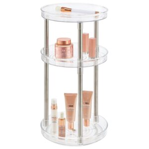 mDesign Spinning 3-Tier Lazy Susan 360 Rotating Makeup Organizer Storage Tower - Beauty Cosmetic Organization Caddy for Bathroom Vanity, Countertop, Makeup Table - Ligne Collection - Clear/Matte Black