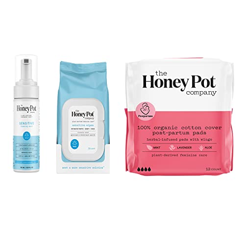 The Honey Pot Company - Herbal Postpartum Pads w/Wings - Full Coverage -Infused w/Essential Oils for Cooling Effect, Organic Cotton Cover, & Ultra-Absorbent - Postpartum Essentials - 12ct