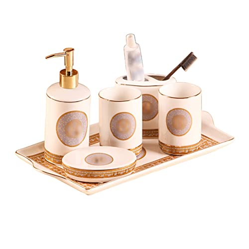 HNSYYUEYOU Ceramic Wash Set Bathroom Toothbrush Holder Mouthwash Cup Soap Dispenser Soap Dish Tray Bathroom Six-Piece Set (Size : X-Small)