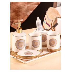 HNSYYUEYOU Ceramic Wash Set Bathroom Toothbrush Holder Mouthwash Cup Soap Dispenser Soap Dish Tray Bathroom Six-Piece Set (Size : X-Small)