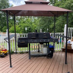 Grill Gazebo Shelter, 8'x 5 Gazebo Canopy Tent with Double Tier Soft Top and Steel Frame Canopy for Party BBQ Backyard Patio Outdoor Gazebo, Easy to Assemble, Elegant Design, Good Stability, Brown