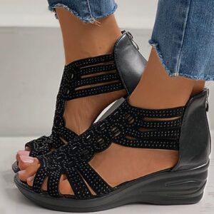 ZiSUGP Sandals With Low Heels Dress Sandals Black Short Heels Slide Sandals Women Dressy Black Sandal Wedges Hot Pink Sandals Flat Black Sandals For Women