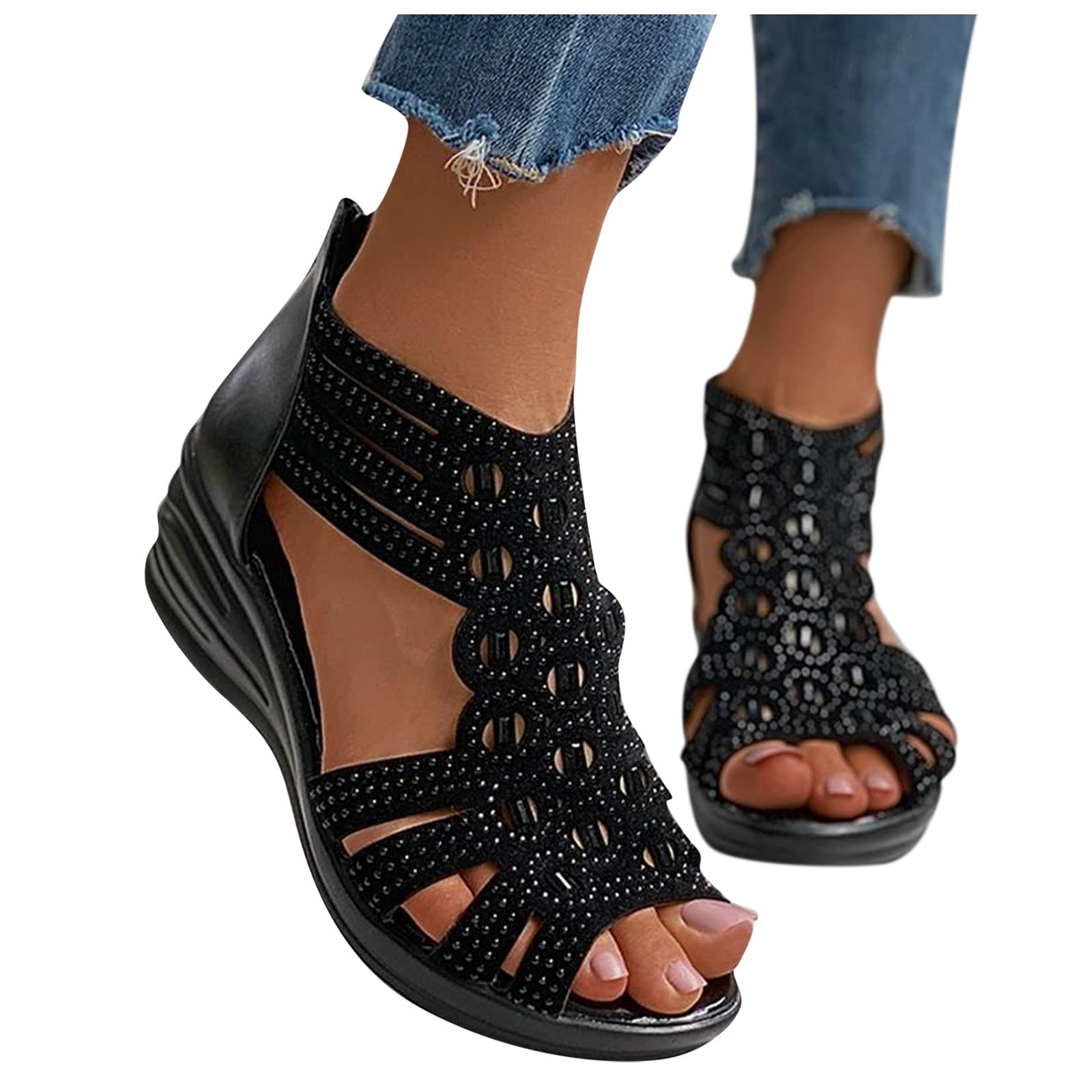 ZiSUGP Sandals With Low Heels Dress Sandals Black Short Heels Slide Sandals Women Dressy Black Sandal Wedges Hot Pink Sandals Flat Black Sandals For Women