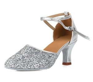 triworiae - women/girl ballroom/latin/standard dance shoes sandals silver suede sole indoor 8