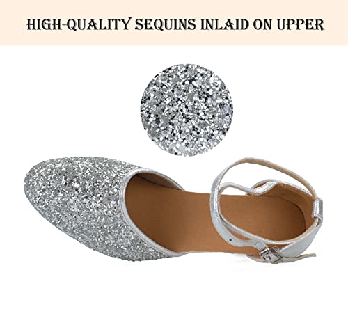 TRIWORIAE - Women/Girl Ballroom/Latin/Standard Dance Shoes Sandals Silver Suede Sole Indoor 8