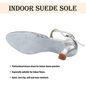 TRIWORIAE - Women/Girl Ballroom/Latin/Standard Dance Shoes Sandals Silver Suede Sole Indoor 8