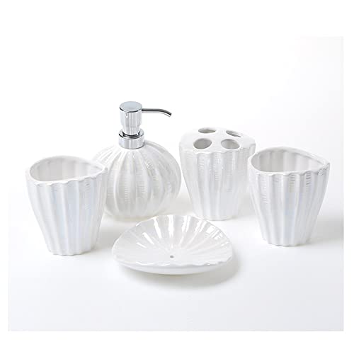 YUEYOULII Shampoo Dispenser Soap Dispenser Set Creative Ceramic Soap Dispenser Wash Mouth Cup Storage Soap Tray Toothbrush Cup Bathroom Five-Piece Set Soap Dispenser for Kitchen (Color : C)