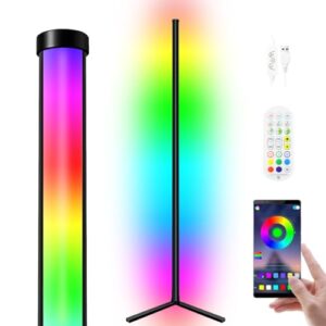 leniver rgb corner lamp, corner floor lamp with remote control, led floor lamp with music sync/timing/dimmable, color changing mood lighting for living room, bedroom, gaming room