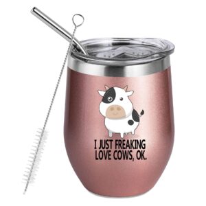 waldeal cows wine tumbler with lid and straw, stainless steel nsulated wine cup 12oz for coffee, champaign, cocktail, beer, ice cream