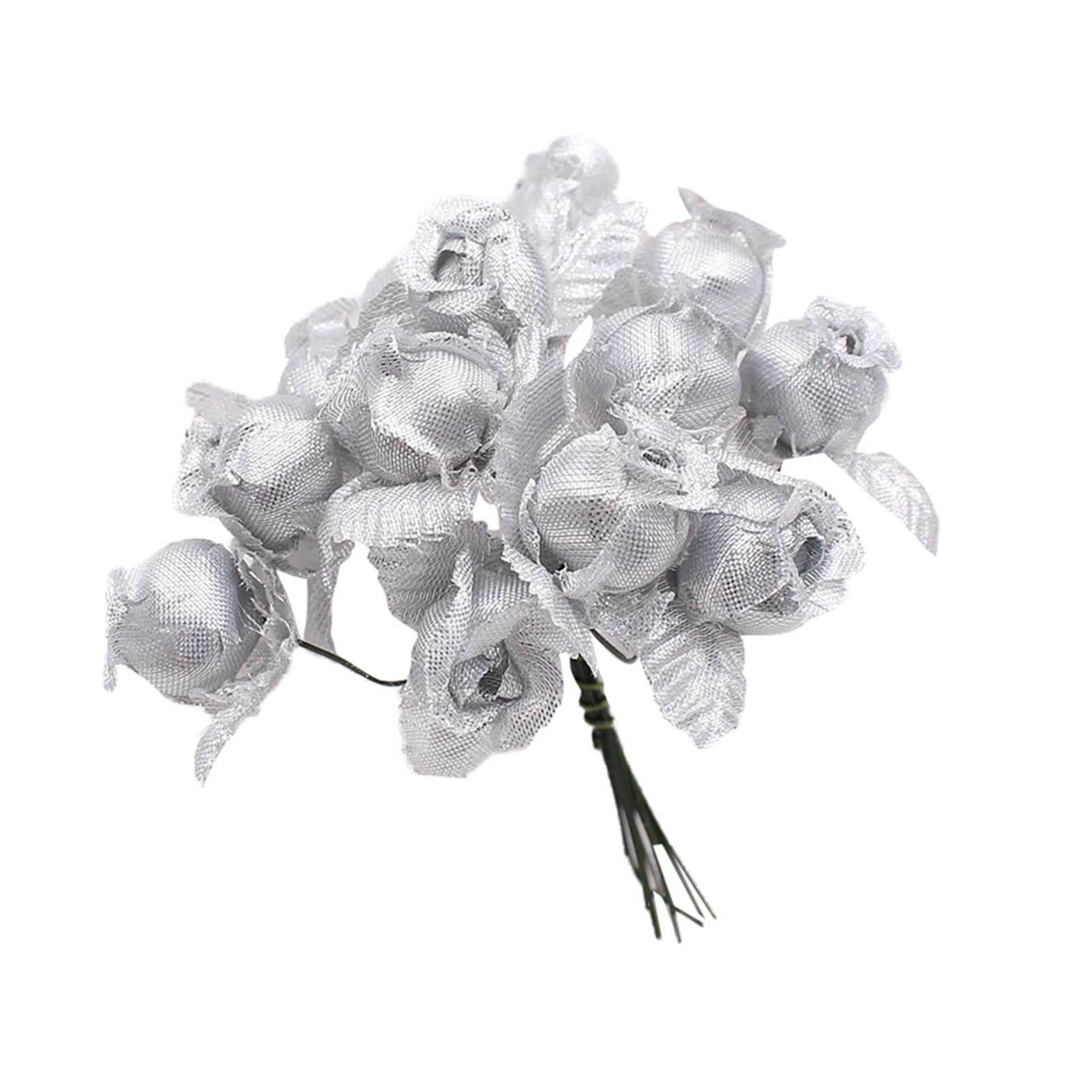 curfair Artificial Plant Fake Flower Exquisite 12Pcs/Bouquet Artificial Rose Anti-Droop Easy to Bend 18 Colors Artificial Rose Flowers for Household Artificial Rose Realistic -Silver