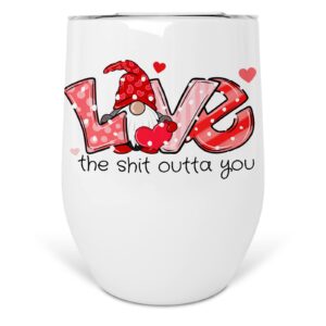 valentine's gnome 12 oz stainless steel spill proof wine tumbler with lid
