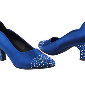 Very Fine Dancesport Shoes - Women Rhinestone Waltz, Tango, Ballroom Dance Shoes - SERA5501-2.5 inch Heel Close Toe (Blue Satin, Size 6)