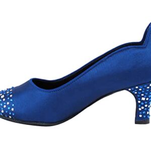 Very Fine Dancesport Shoes - Women Rhinestone Waltz, Tango, Ballroom Dance Shoes - SERA5501-2.5 inch Heel Close Toe (Blue Satin, Size 6)