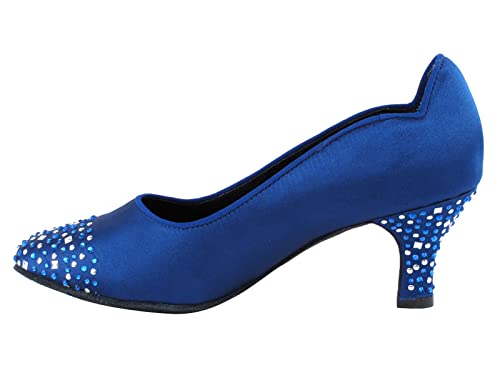 Very Fine Dancesport Shoes - Women Rhinestone Waltz, Tango, Ballroom Dance Shoes - SERA5501-2.5 inch Heel Close Toe (Blue Satin, Size 6)