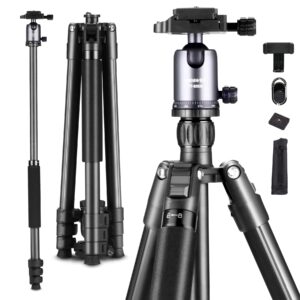 phosnova compact camera tripod 62",lightweight travel tripod for dslr with 360 degree ball head detachable,camera monopod,11lbs load for video camcorder