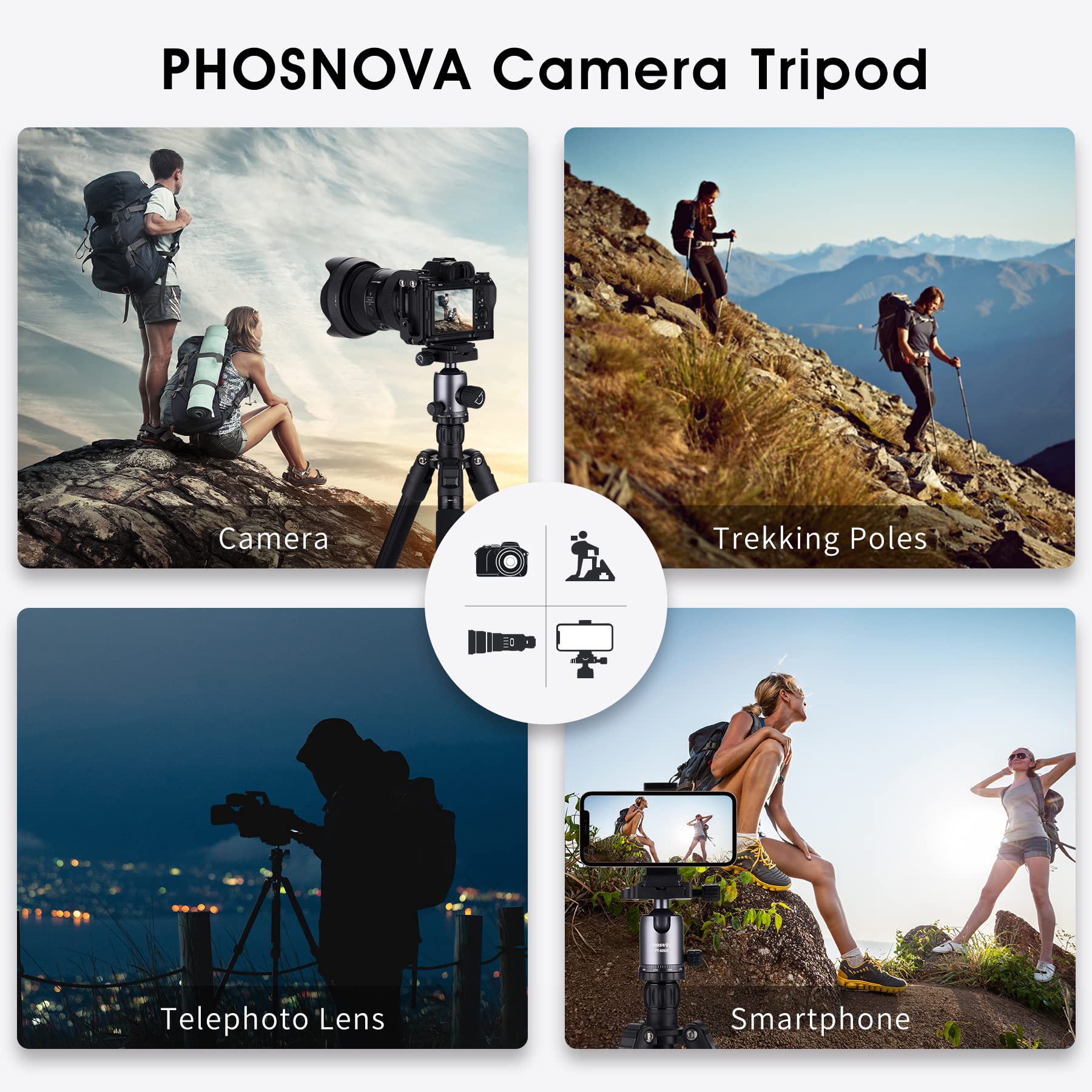 PHOSNOVA Compact Camera Tripod 62",Lightweight Travel Tripod for DSLR with 360 Degree Ball Head Detachable,Camera Monopod,11lbs Load for Video Camcorder