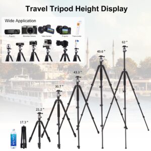 PHOSNOVA Compact Camera Tripod 62",Lightweight Travel Tripod for DSLR with 360 Degree Ball Head Detachable,Camera Monopod,11lbs Load for Video Camcorder