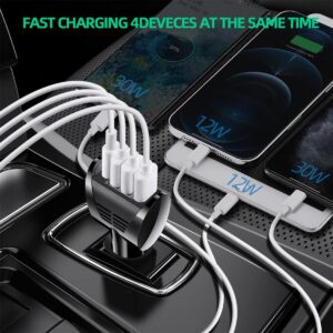 VISELER USB C Car Charger Adapter 84W 10.8A, 4 Port Fast Car Charger, PD3.0 QC3.0 Car Phone Charger Fast Charging Compatible with iPhone 13 12 11 Pro Max, Samsung Galaxy S21 20/Note 20, Pixel, LG.