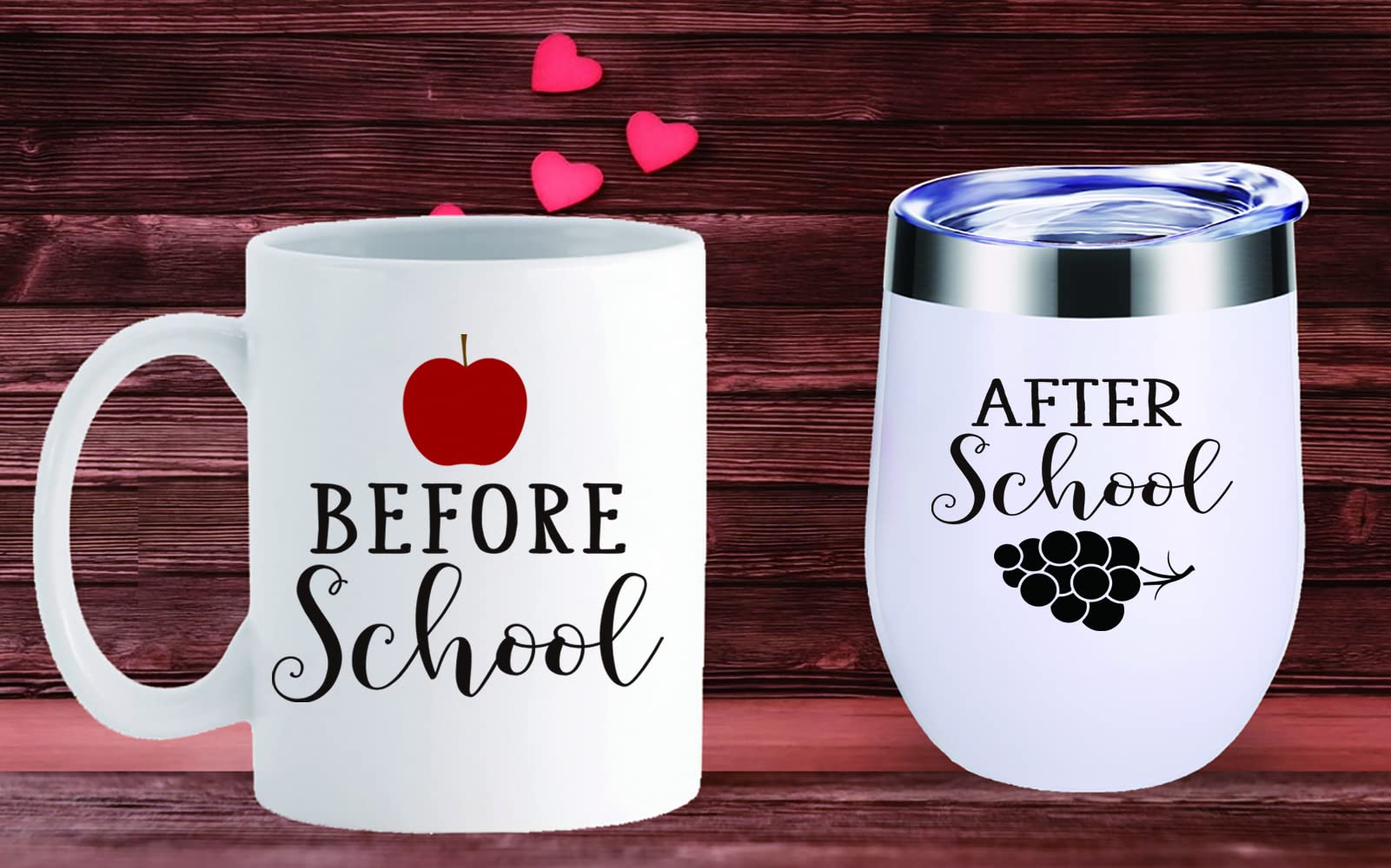 momocici Before School After School 11 oz Coffee Mug & 12 oz Wine Tumbler Set Gifts for Teachers.Teacher Gifts,New Teacher,Teacher Appreciation,Birthday,Thank You Gifts for Teachers(White)