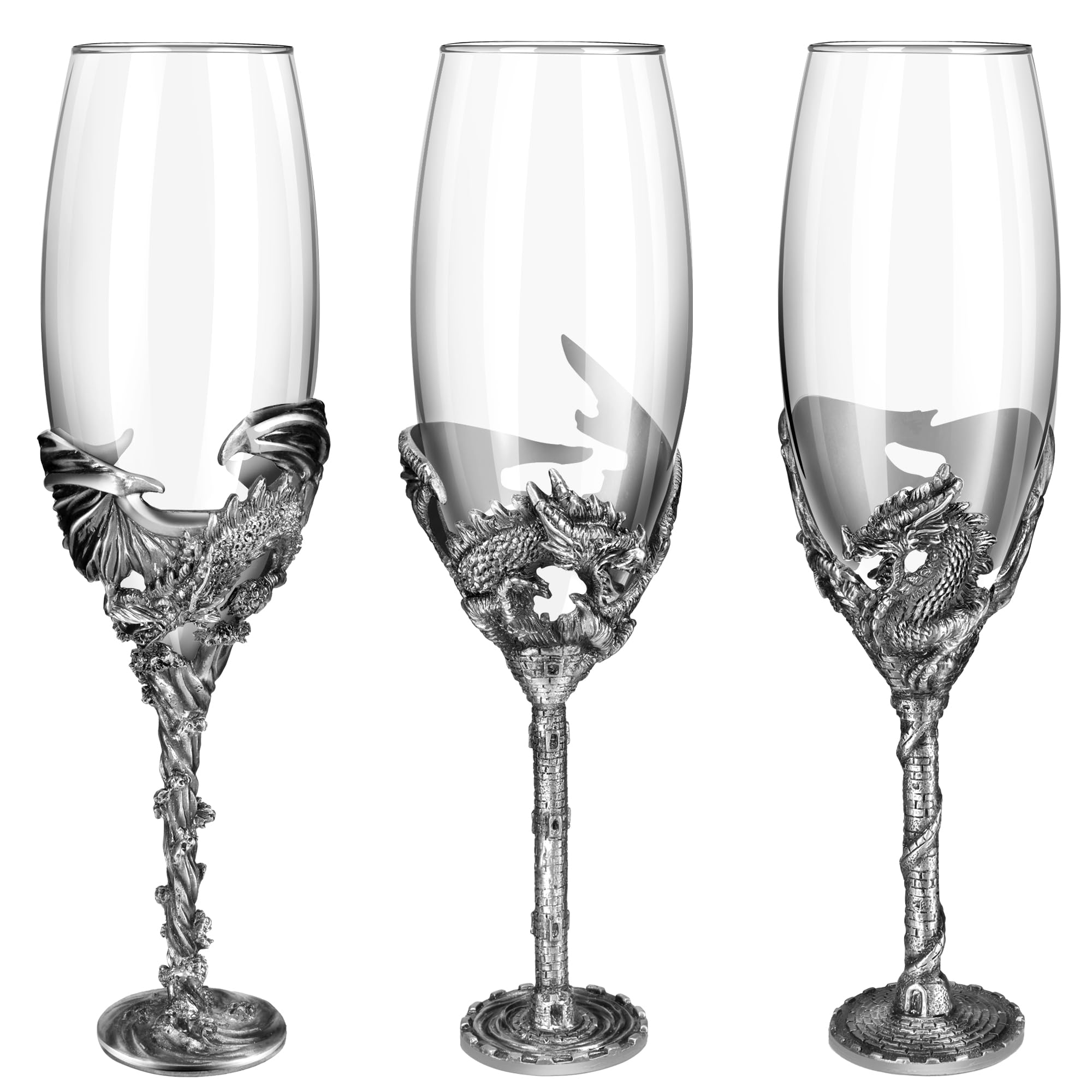 Champagne Wine Glasses Drinking Cup 3D Metal Dragon-Shaped Set Of 3 Fantasy World Middle Ages Very Unique And Personalized, The Best Father Christmas New Year Gift For Men