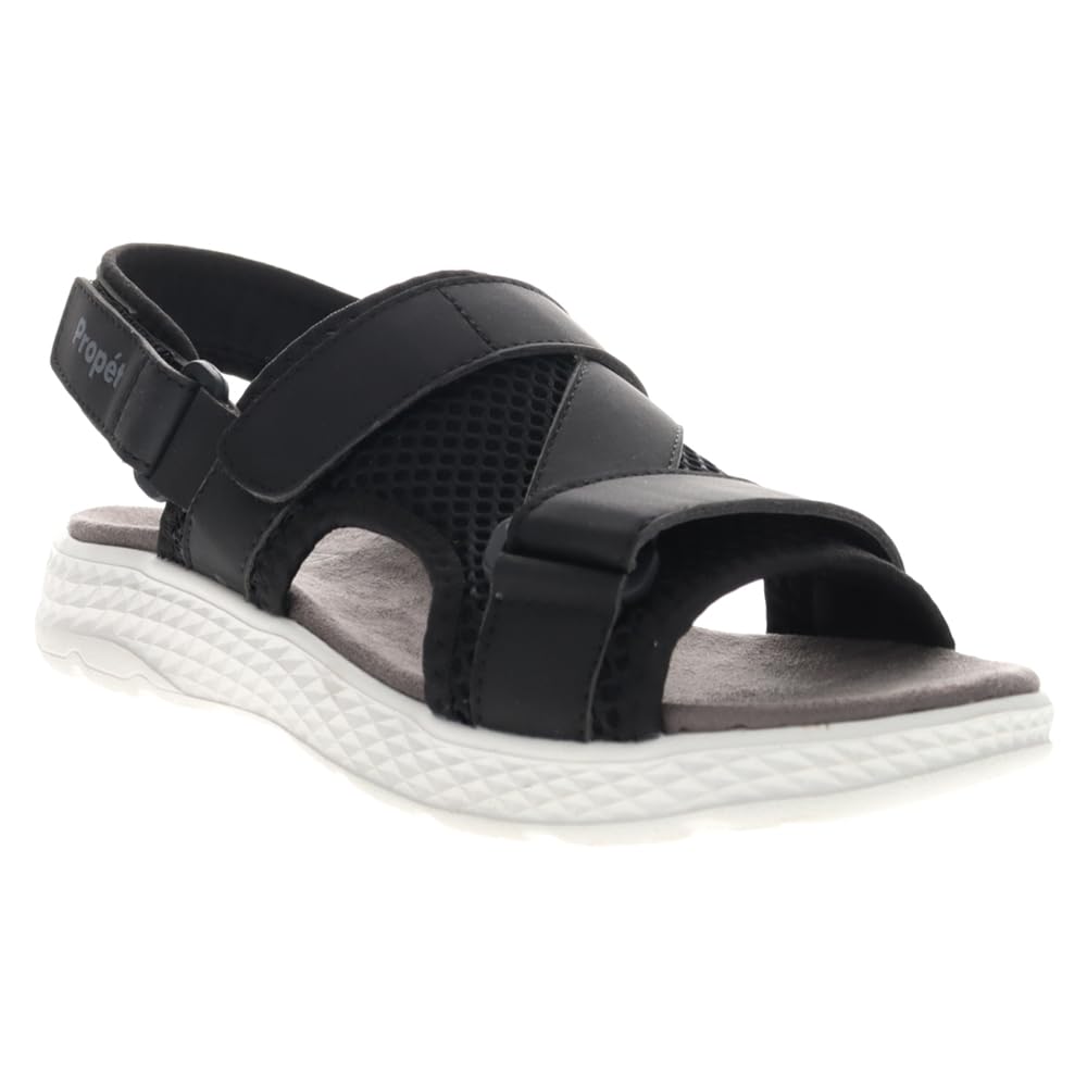 Propet Women's TravelActiv Sport Sandals, Black, 8.5 Narrow US