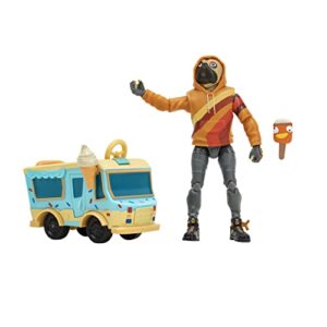 fortnite doggo (emote series) - 4-inch articulated figure with lil’ treat emote vehicle and snow pop accessory