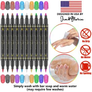 Jim&Gloria Body Art Tattoo Pen Dual Tip 10 Colors With GOLD & SILVER Skin Markers For Kids Adults, Gifts for Teenage Girl, Teen Girls Trendy Stuff 8 9 10 11 12 13 14 + Years Old Stocking Stuffers