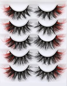 false eyelashes fluffy mink lashes wispy colored lashes red strip lashes pack by kiromiro (red)